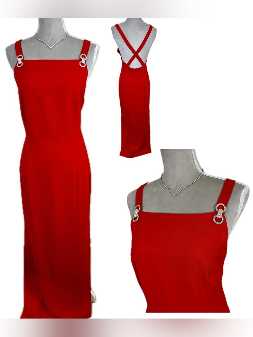 Vintage Prom Dress 12 Maxi Gown Red Goth Princess Whimsigoth Rhinestone Glam